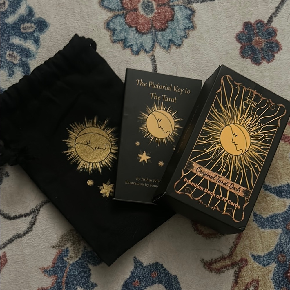Black and Gold Tarot Card Deck with Pouch and Guidebook